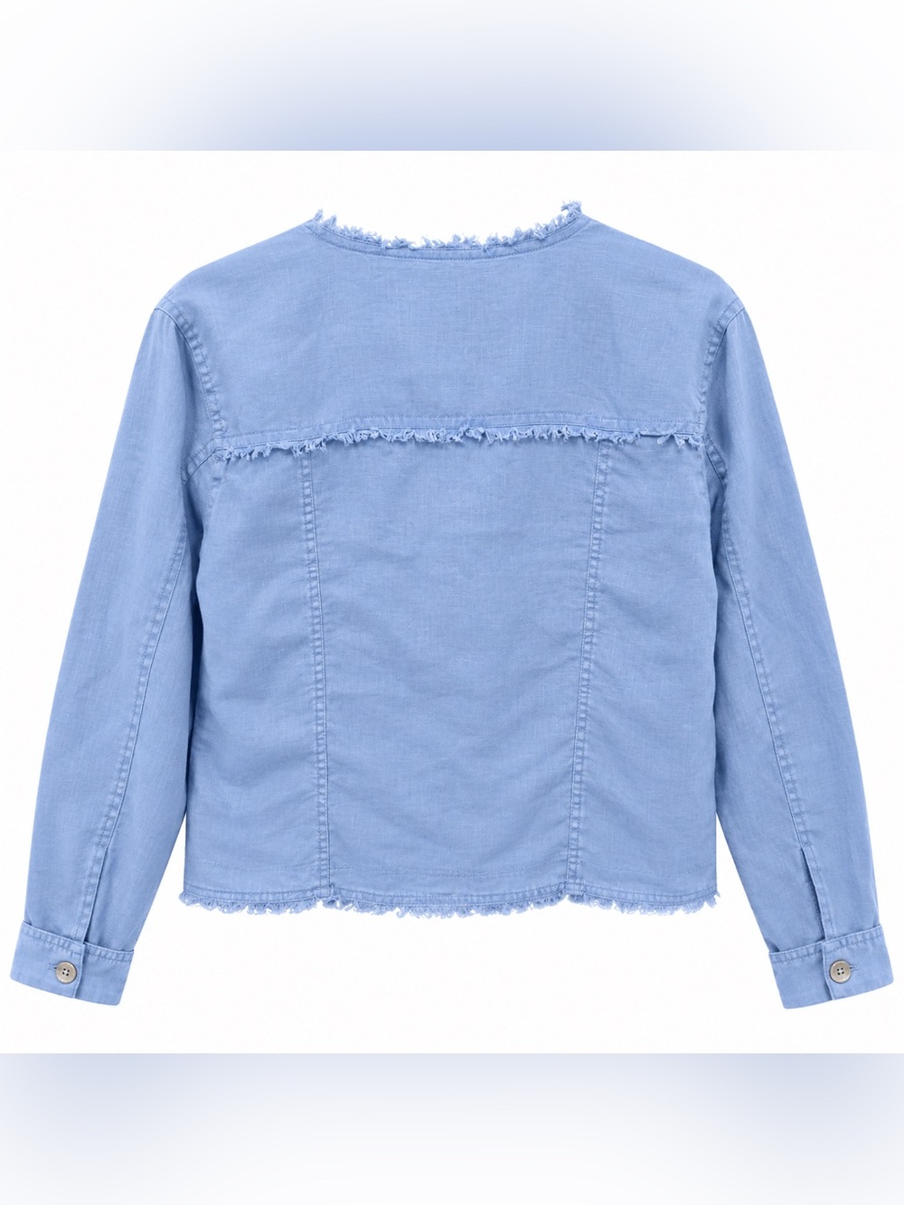 Tommy Bahama Women M Blue 100% Linen Jacket Raw Hem Frayed Coastal Button Front - Picture 2 of 4